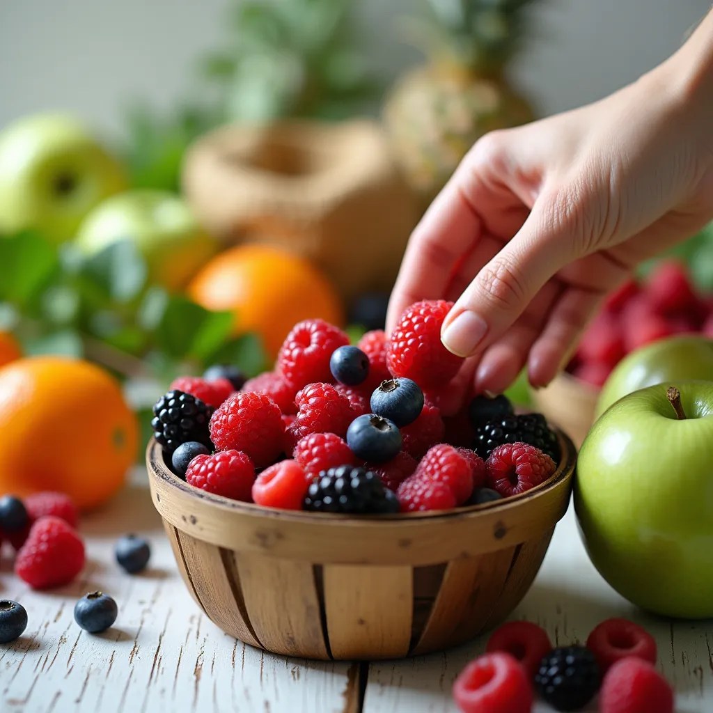 Mână culegând fructe proaspete